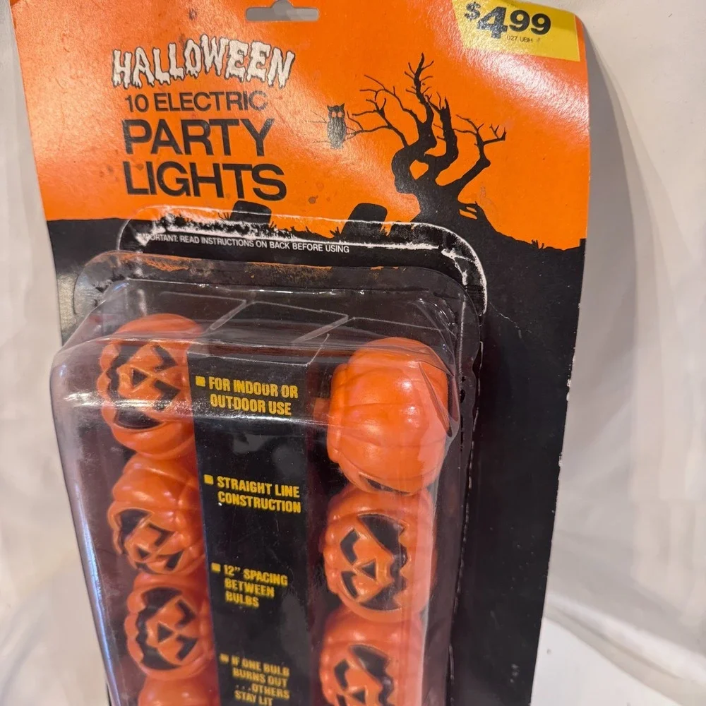 Vtg Halloween Jack O Lantern Pumpkin String Lights Blow Mold Set of 10 NEW